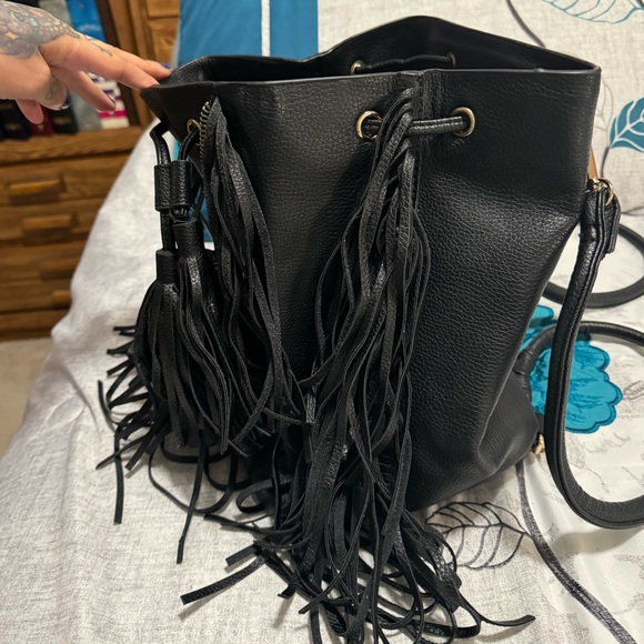 ZARA Faux Leather Fringe Bucket Backpack - Picture 6 of 8